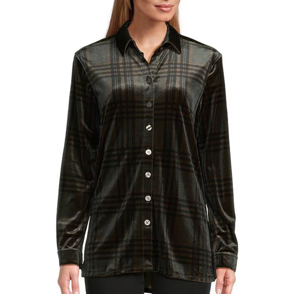 John Mark Velvet Plaid Long Sleeve Point Collar Button Front Shirt